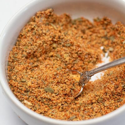 Combined meatloaf seasoning in small white bowl.