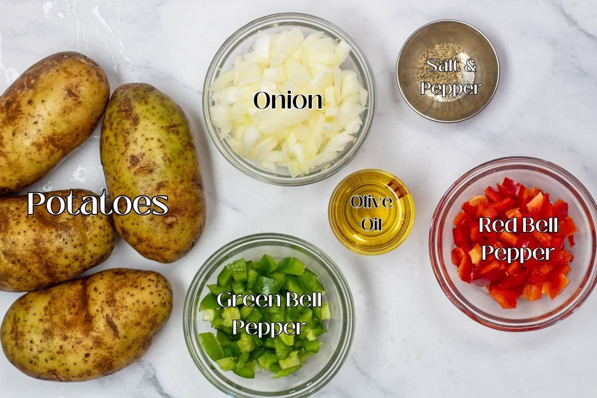 Potatoes o'brien ingredients with labels.