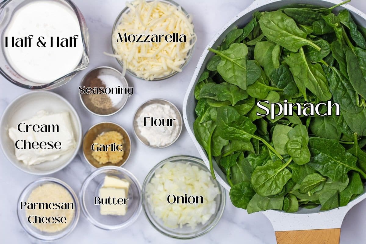 Ingredient photo of what is needed for steakhouse creamed spinach.