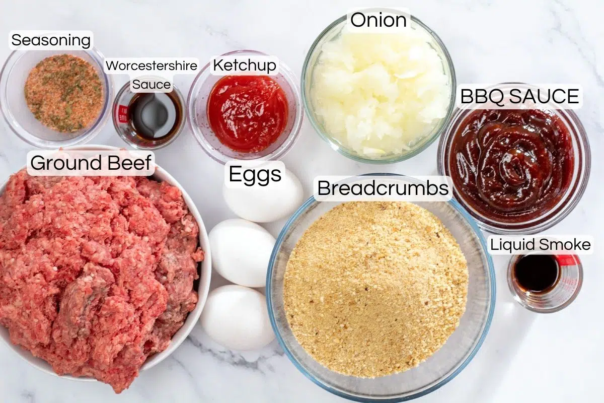 BBQ meatloaf ingredients with labels.