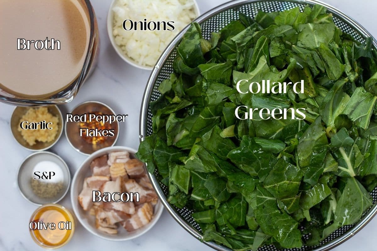 Photo showing ingredients needed for collard greens.