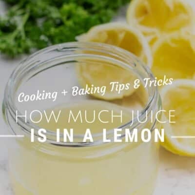 How much juice is in a lemon pin featuring a juicing jar with lemon juice in it with a vignette and text title overlay.