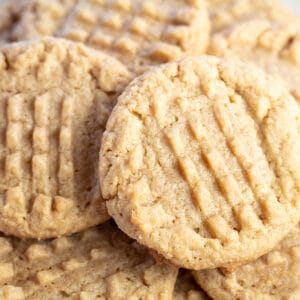 Square close up image of almond flour peanut butter cookies.