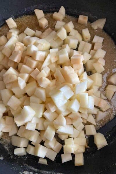 Process photo 2 add cubed apples and slowly cook until semi-tender.