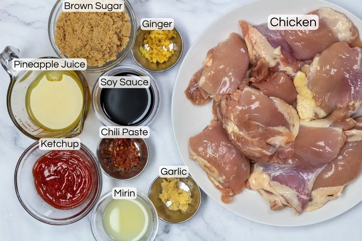 Photo showing ingredients need to make huli huli chicken.
