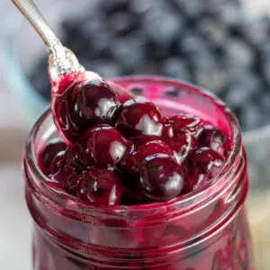 Incredibly tasty homemade blueberry pie filling made with either fresh or frozen blueberries spooned from jar.