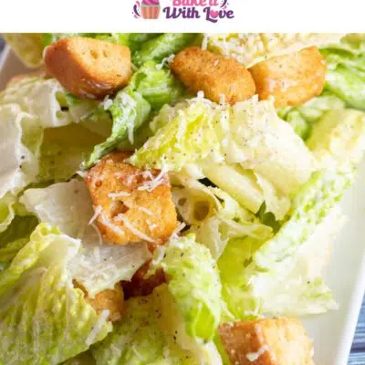 Best creamy Caesar salad dressing without anchovies pin with text header.