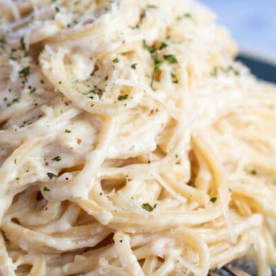 Best cream cheese pasta pin with text box header.