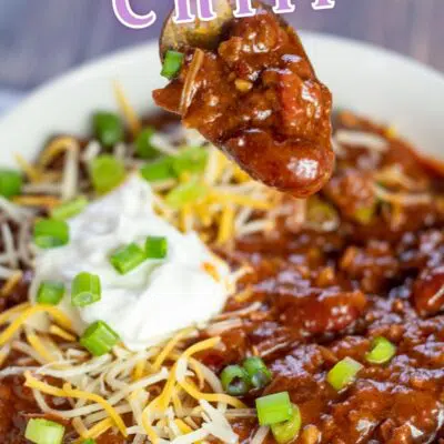 Best ground venison chili pin with text overlay.