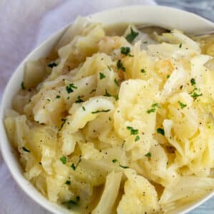 Delicious Instant Pot buttered cabbage served as a dinner side dish.