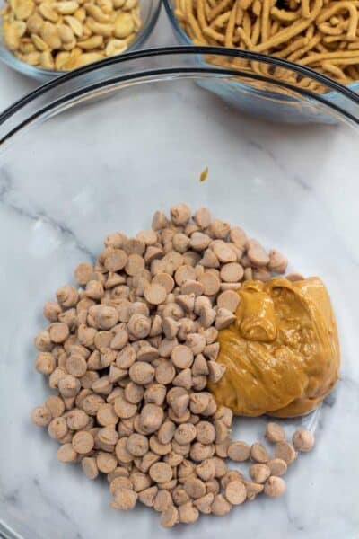 Process photo 1 combine peanut butter and butterscotch chips.