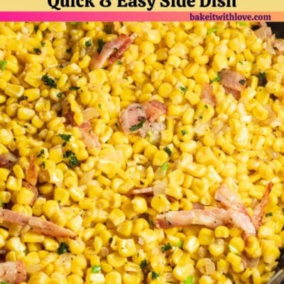Pin image with text of Southern fried corn in a cast iron skillet.