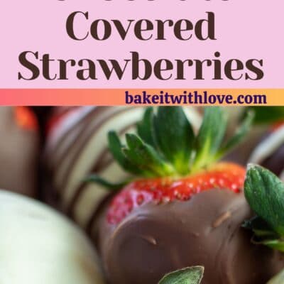 Pin image with text of assorted Valentine's Day chocolate covered strawberries.