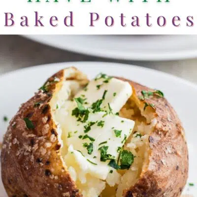 What to serve with baked potatoes pin with text header box.