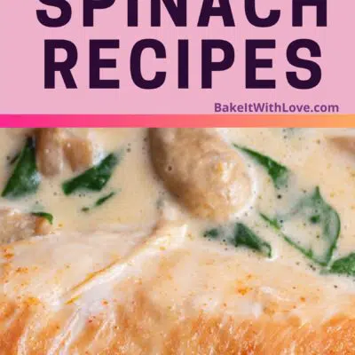 Best spinach recipes pin with two images and text box divider.