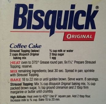 Uitgesneden afbeelding van het originele Bisquick-recept voor koffiecake.