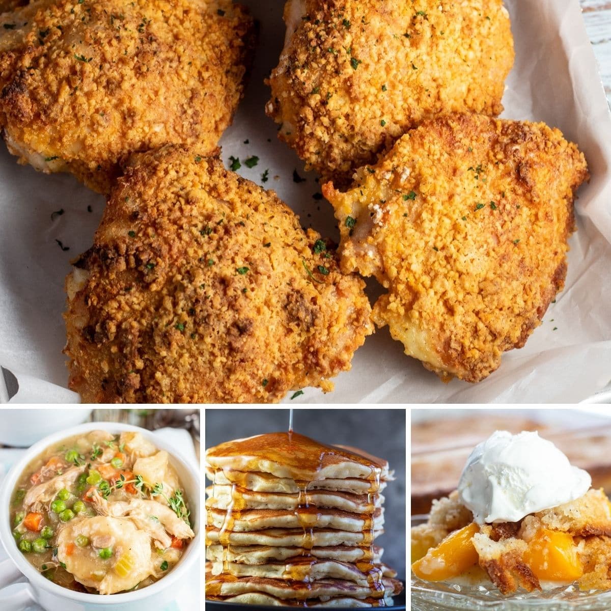 La mejor imagen de collage de recetas de Bisquick con 4 paneles.