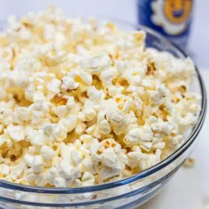 Tender, tasty microwave popcorn pops up beautifully like this bowl shown here.