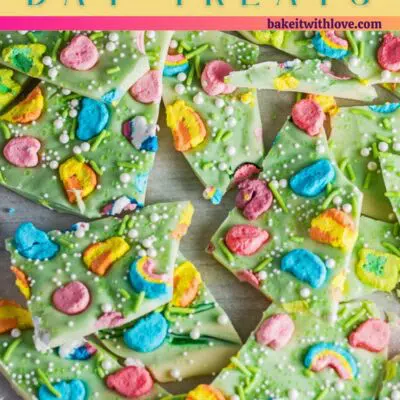 Fun, tasty, and easy St. Patrick's Day recipes like this Lucky Charms Bark broken into pieces.