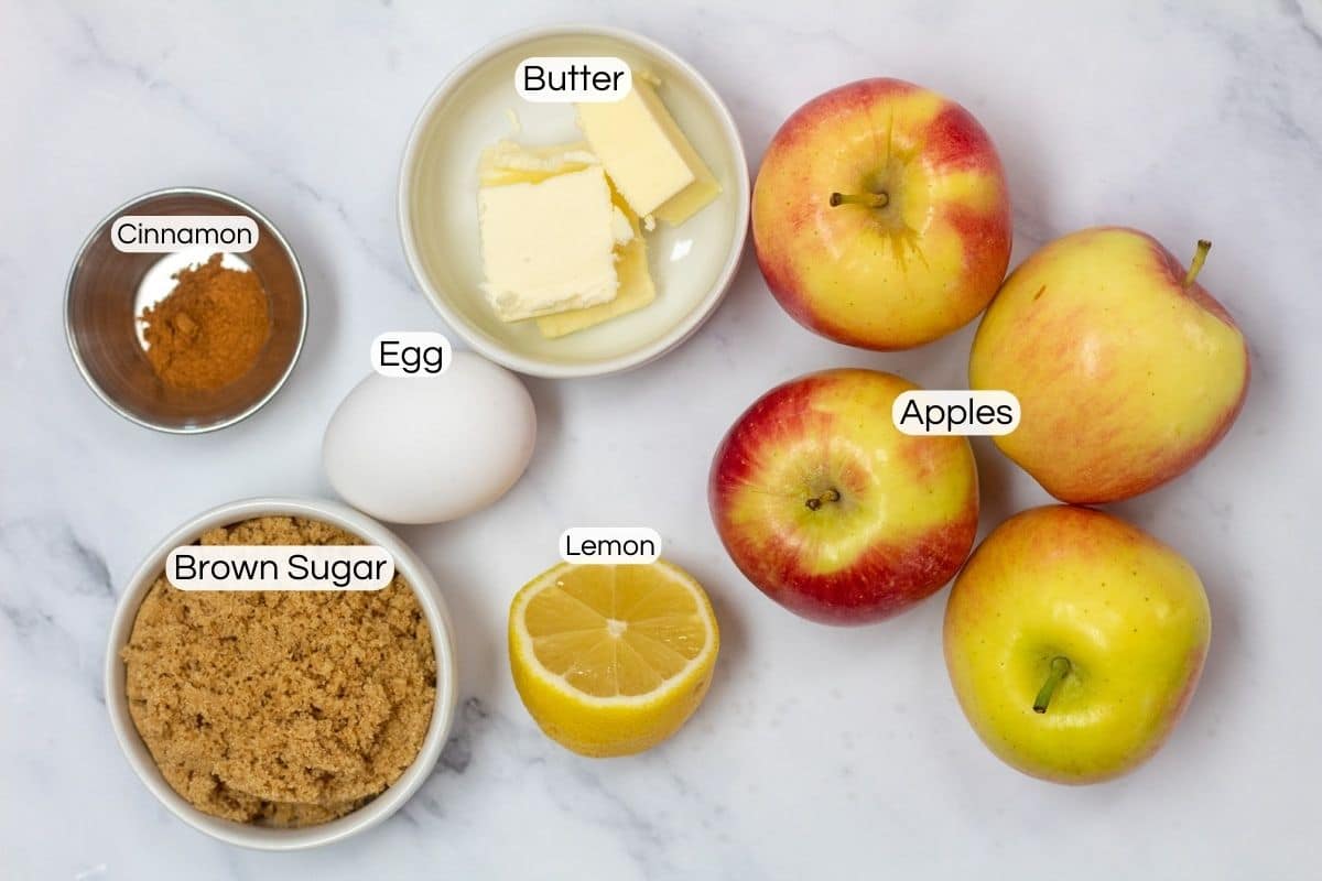 Apple curd ingredients with labels.