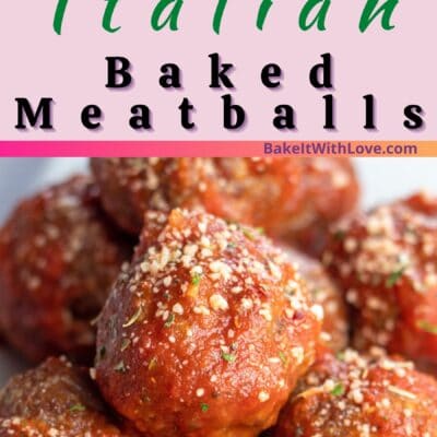 Best baked Italian meatballs pin with 2 images and text divider.