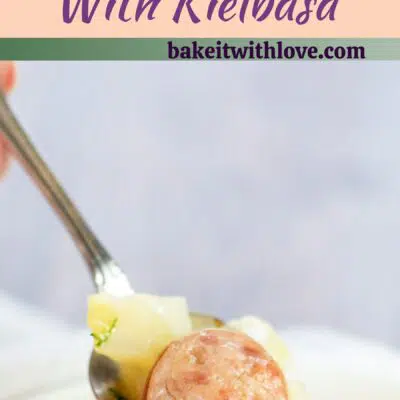 Best cabbage soup with kielbasa pin with 2 images and text divider.