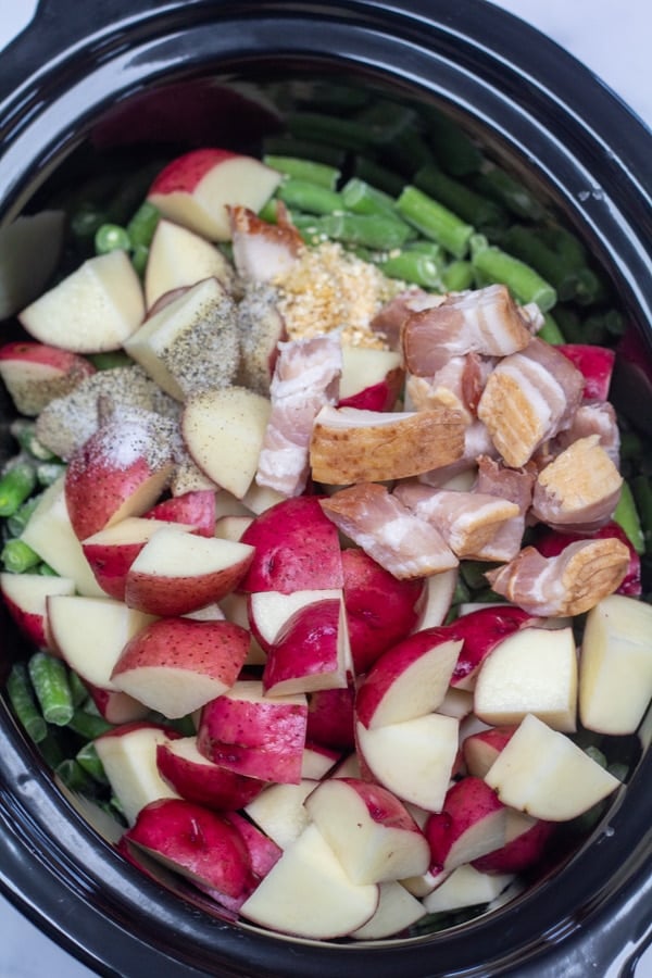 Process image 1 showing all ingredients added to the crockpot.