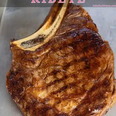 Best grilled conwoy ribeye steak pin image with text overlay.