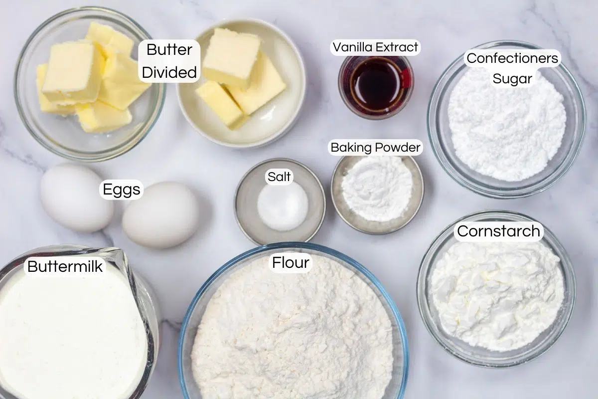 Sheetpan pancakes ingredients with labels.
