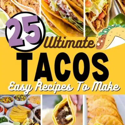 Pin split image with text showing different taco recipes to make.