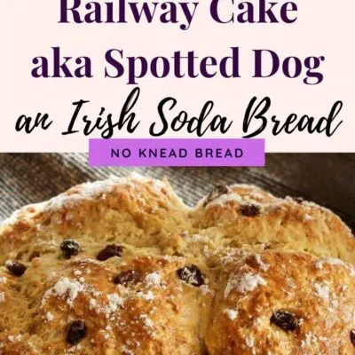 Best railway cake aka spotted dog recipe pin with text header.