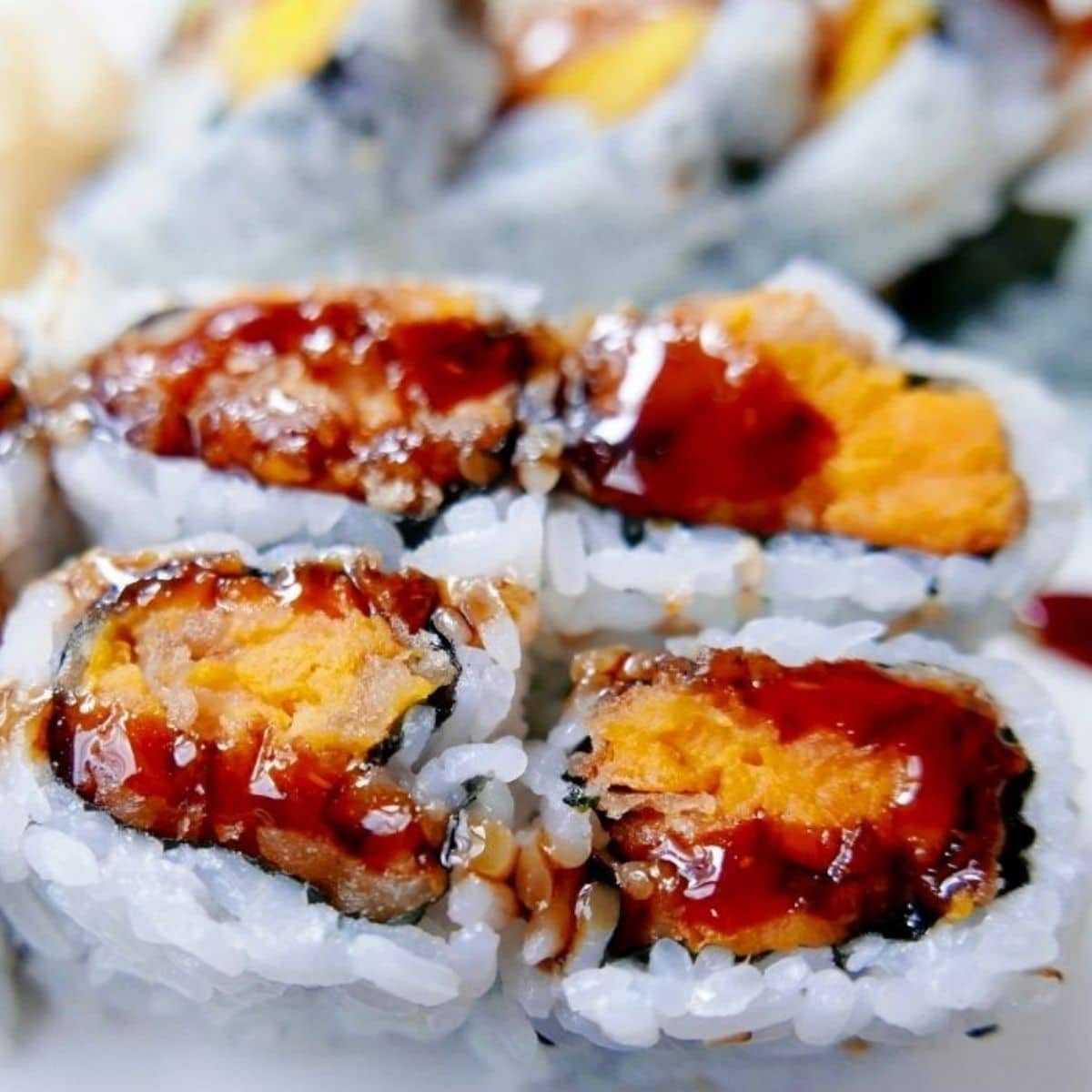 Best sweet potato sushi is an easy vegetarian dish to serve drizzled with my tasty teriyaki sauce.