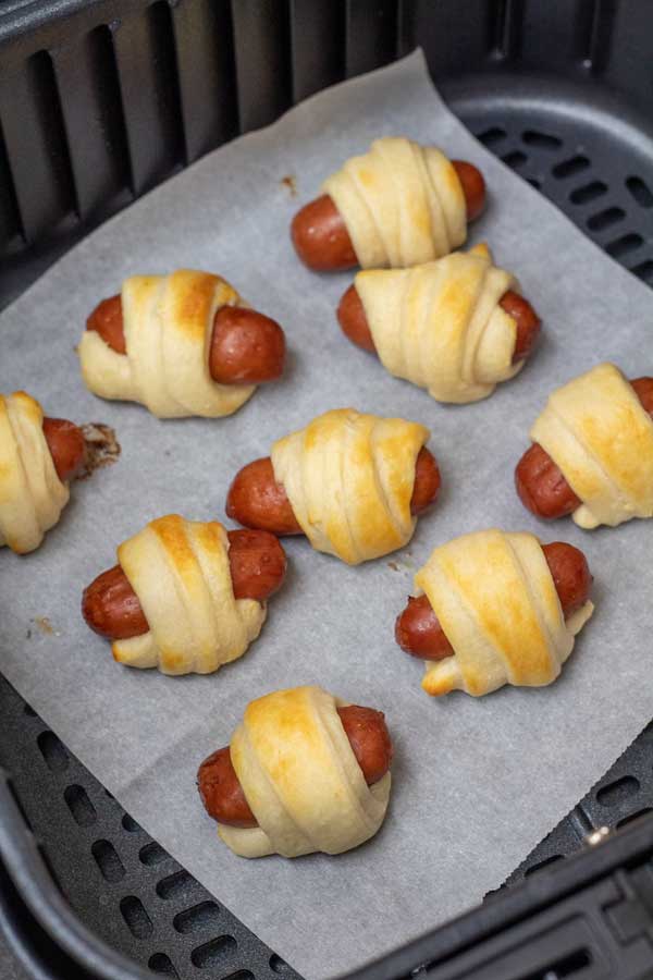 Process photo 4 showing air fried pigs in a blanket finished.