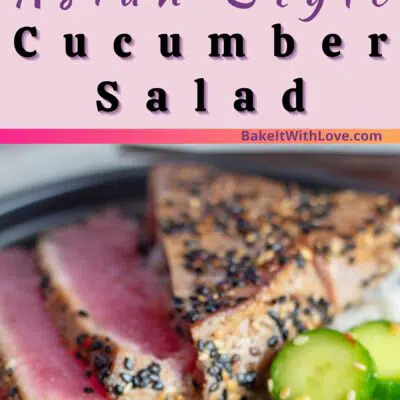 Best Asian cucumber salad recipe pin with 2 images and text divider.