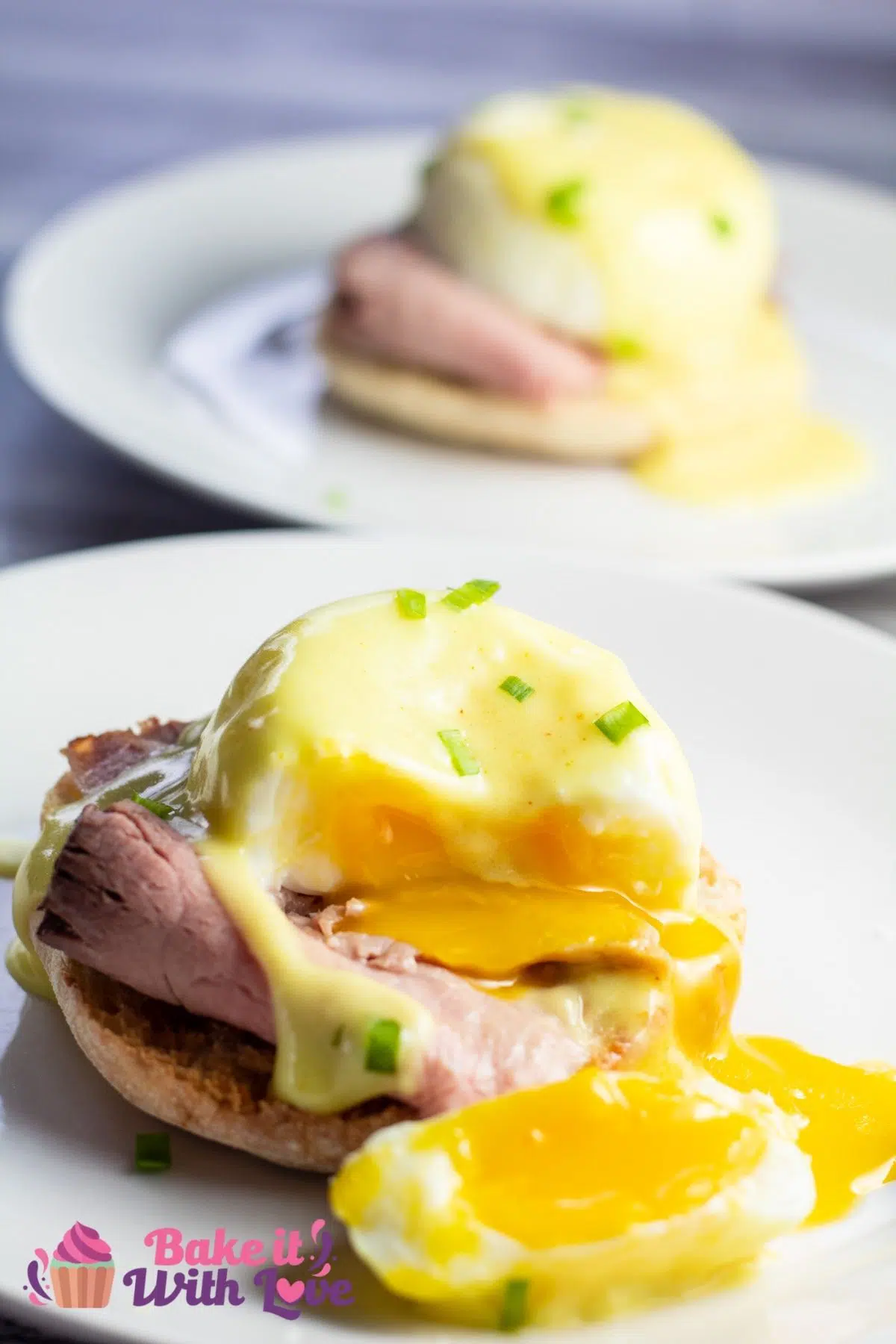 Incredibly tasty leftover prime rib eggs benedict breakfast served with the best hollandaise sauce and garnished with fresh chives.
