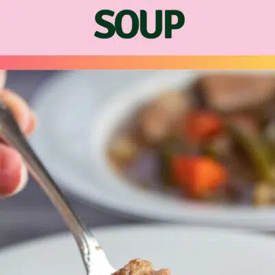 Pin image of leftover prime rib soup.
