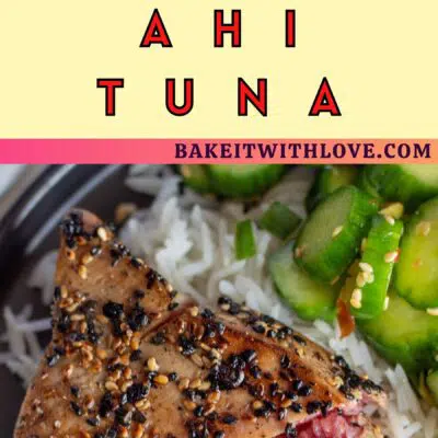 Best pan seared ahi tuna steaks pin with 2 images and text divider.