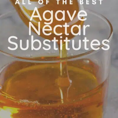 Best agave nectar substitute pin with agave in glass and text title overlay.