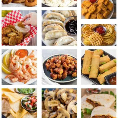 Best air fryer appetizers pin with a collage of 13 recipes featured.