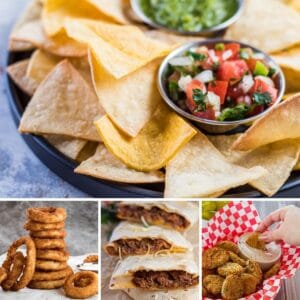 Best air fryer appetizers collection collage image with 4 recipes featured.