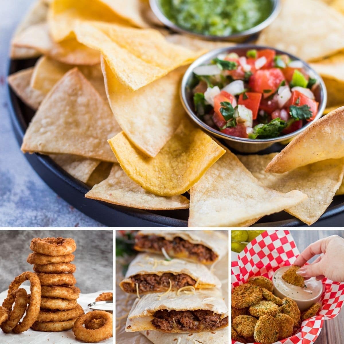 Best air fryer appetizers collection collage image with 4 recipes featured.