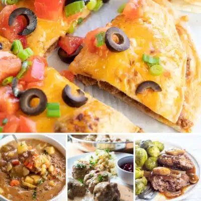 Best ground beef recipes collage of 4 tasty recipes made using ground beef.