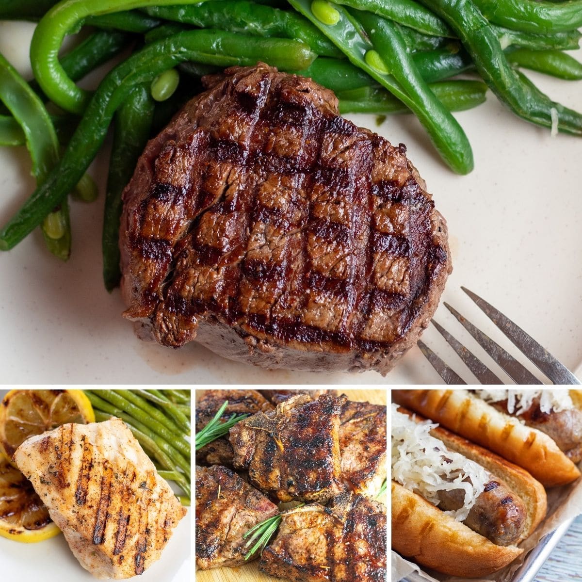 La migliore raccolta di ricette alla griglia con un'immagine collage che mostra 4 ricette grigliate alla perfezione.