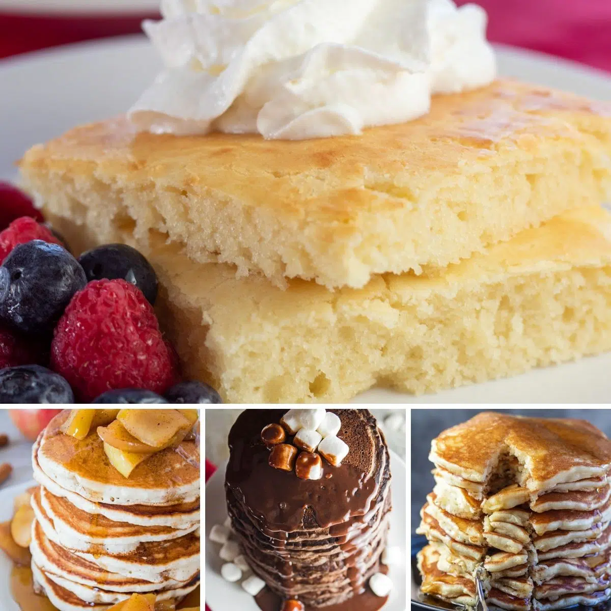 Beste Pfannkuchenrezepte Collagenbild von 4 Rezepten, die wir für ein fantastisches Wochenendfrühstück teilen.