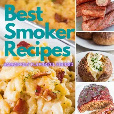 Best smoker recipes collage pin with 4 recipe images and text overlay.