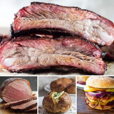 Best smoker recipes for grilling season this summer with 4 recipes featured in collage photo.