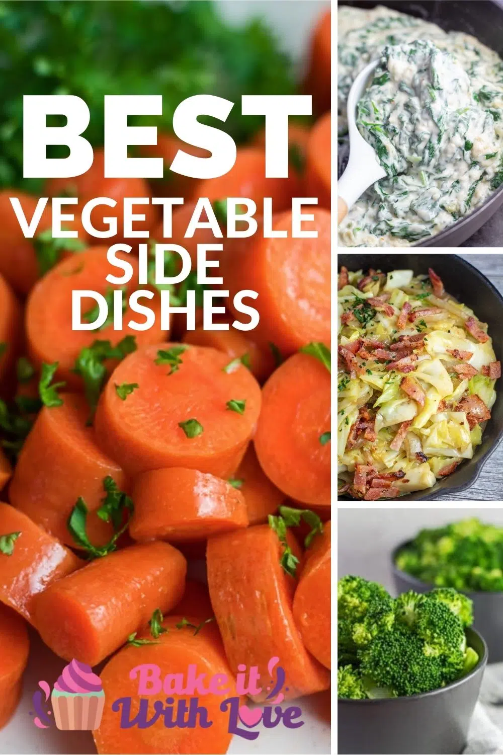 Best vegetable side dishes pin with 4 recipes featured and text title overlay.
