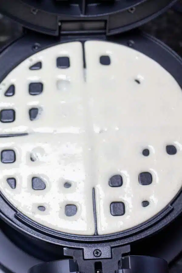 Process image 4 showing batter in the waffle maker.