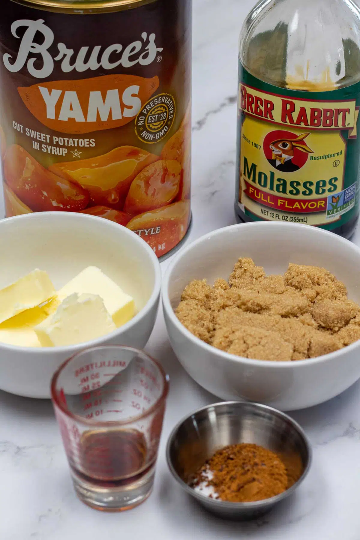 Slow cooker candied yams ingredients without the optional mini marshmallows.