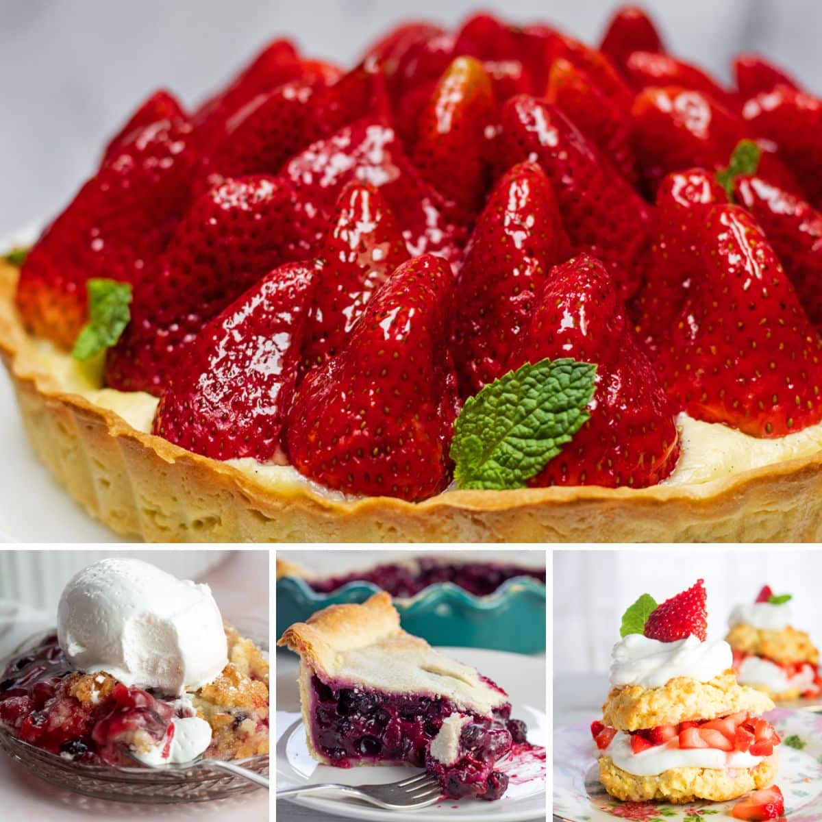 Los mejores postres del 4 de julio para compartir con 4 recetas en una imagen de collage.